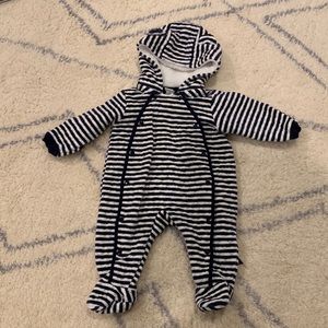 Nordstrom Baby striped fuzzy teddy bear onesie 6 months